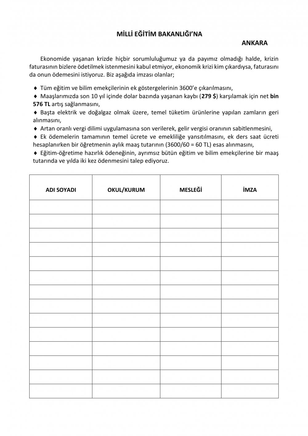 3600 Ek Gösterge İçin İmza Kampanyası Başlatıldı