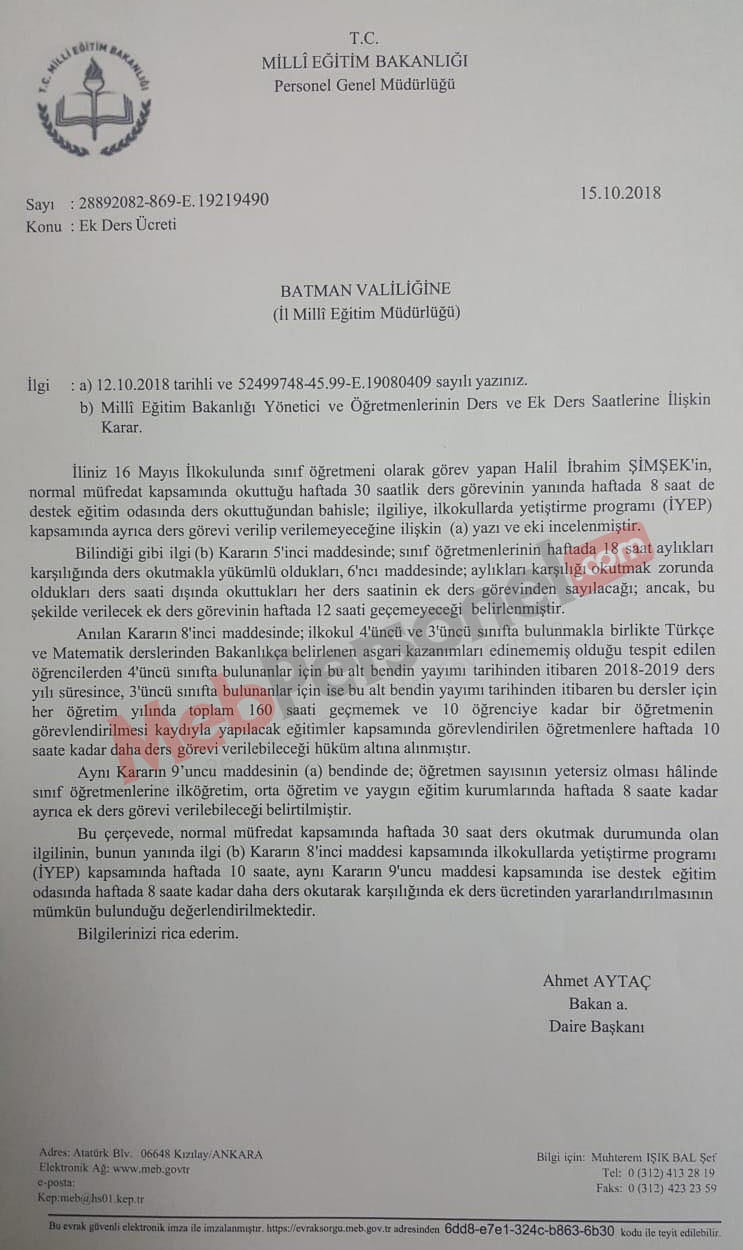 MEB'den Sınıf Öğretmenleri İle İlgili Önemli Ek Ders Yazısı