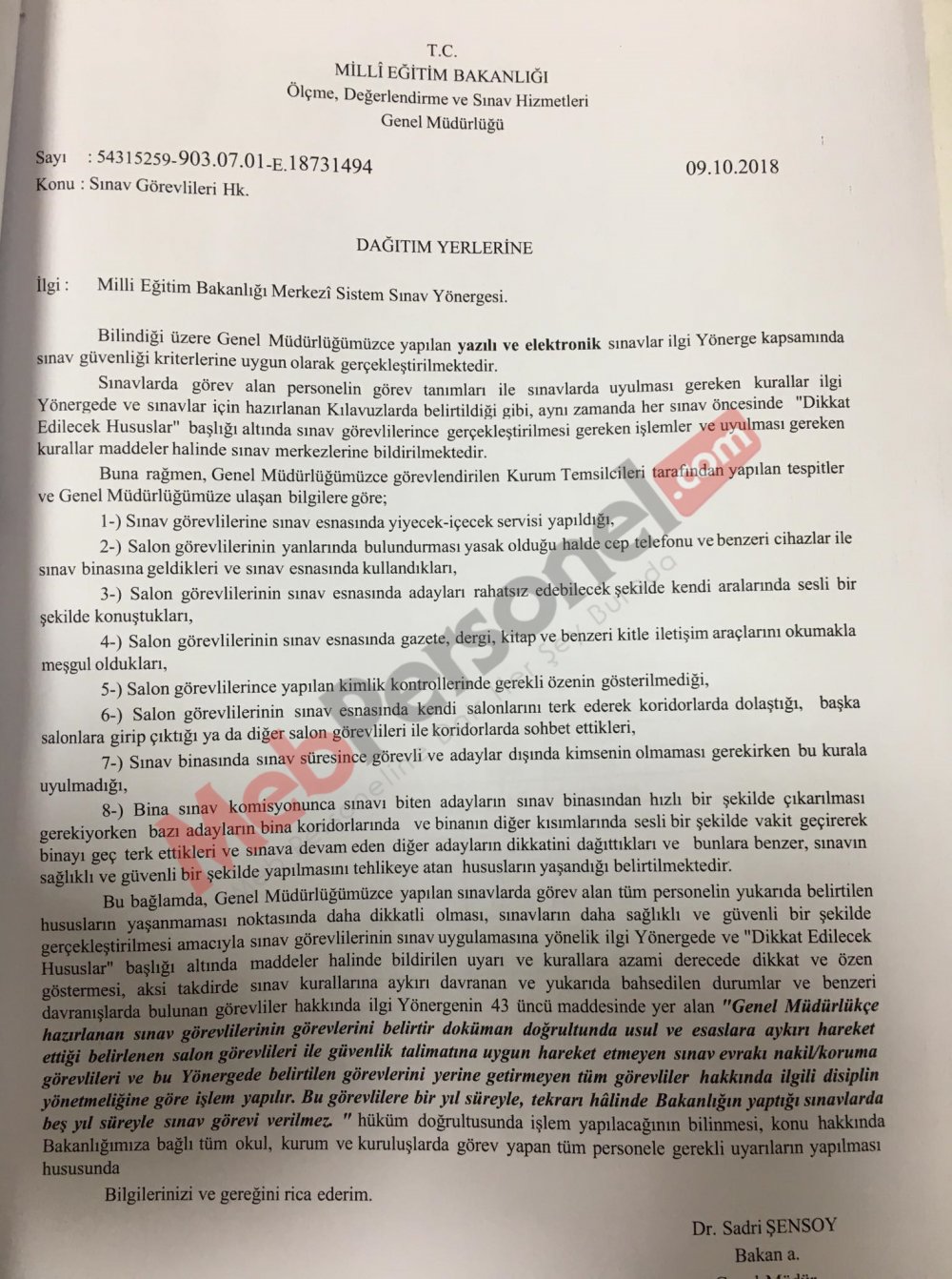 MEB'den Sınav Görevlileri Hakkında Önemli Yazı