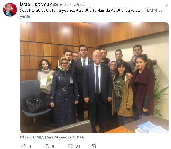 İsmail Koncuk'tan Ek 20 Bin Öğretmen Ataması Talebi
