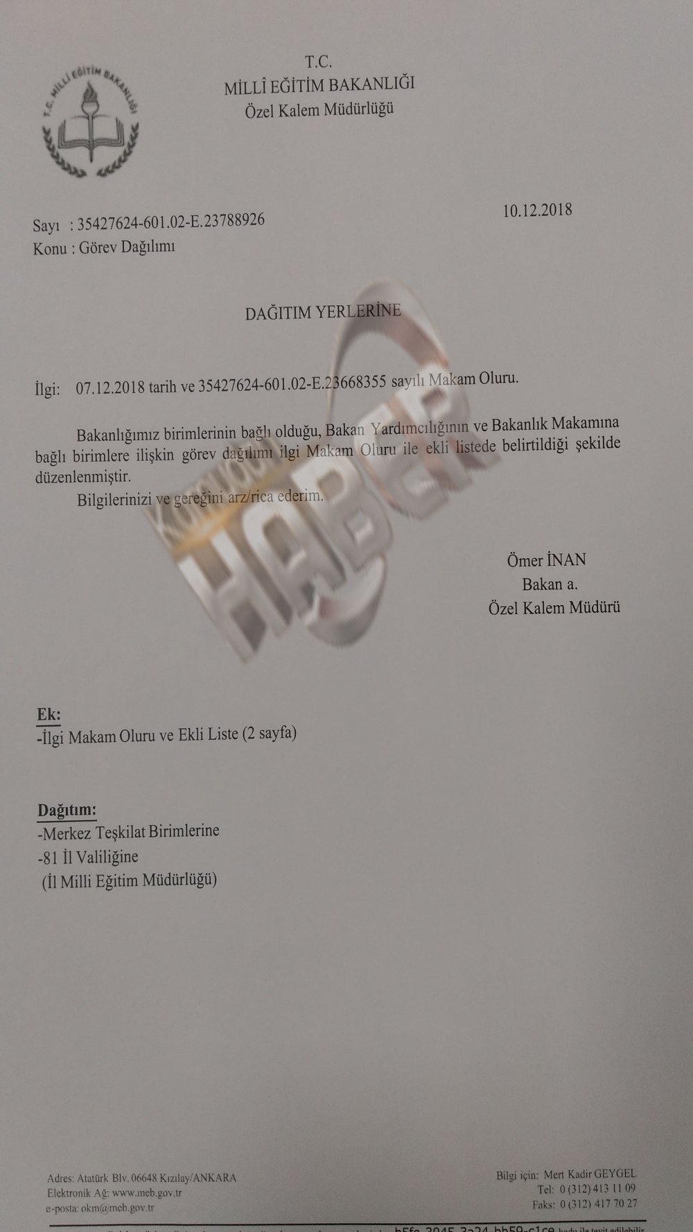 MEB Merkezi teşkilatın görev dağılımı belli oldu