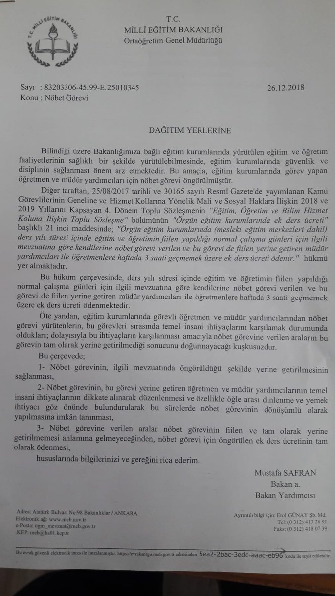 Öğretmenlerin Nöbet Görevine Öğle Yemeği Ayarı