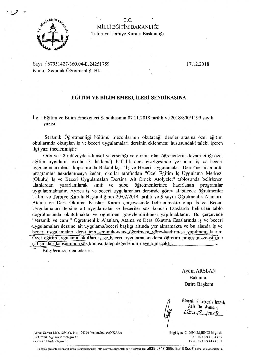 MEB'den Seramik Öğretmenlerini İlgilendiren Yazı