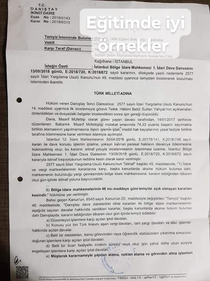 Maarif Müfettişi Alımına İlişkin Danıştay Kararı