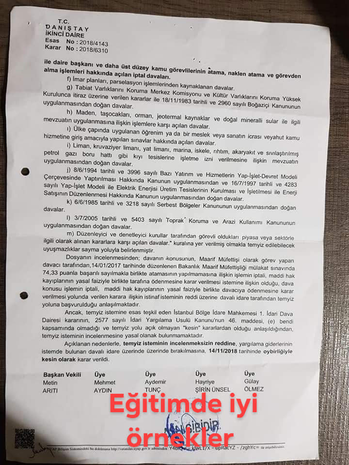 Maarif Müfettişi Alımına İlişkin Danıştay Kararı