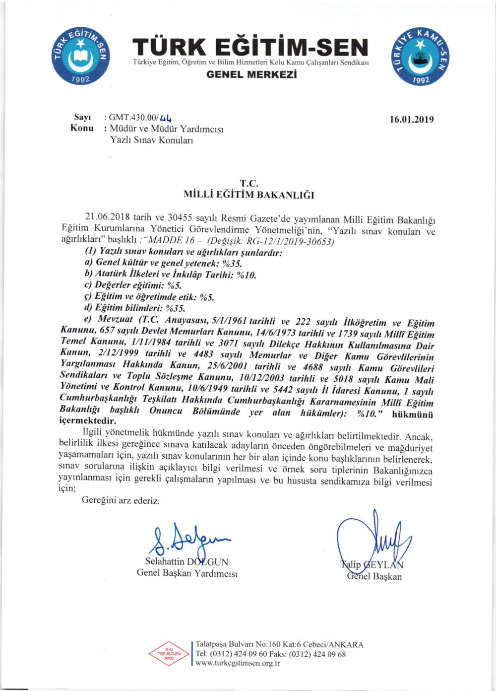 MEB Yöneticilik Sınavı Konuları için Görüş Talebi