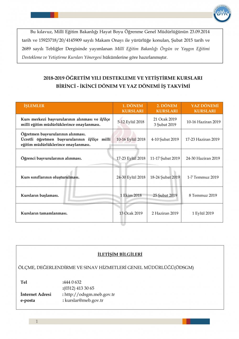 2. Dönem Destekleme ve Yetiştirme Kurs İşlemleri