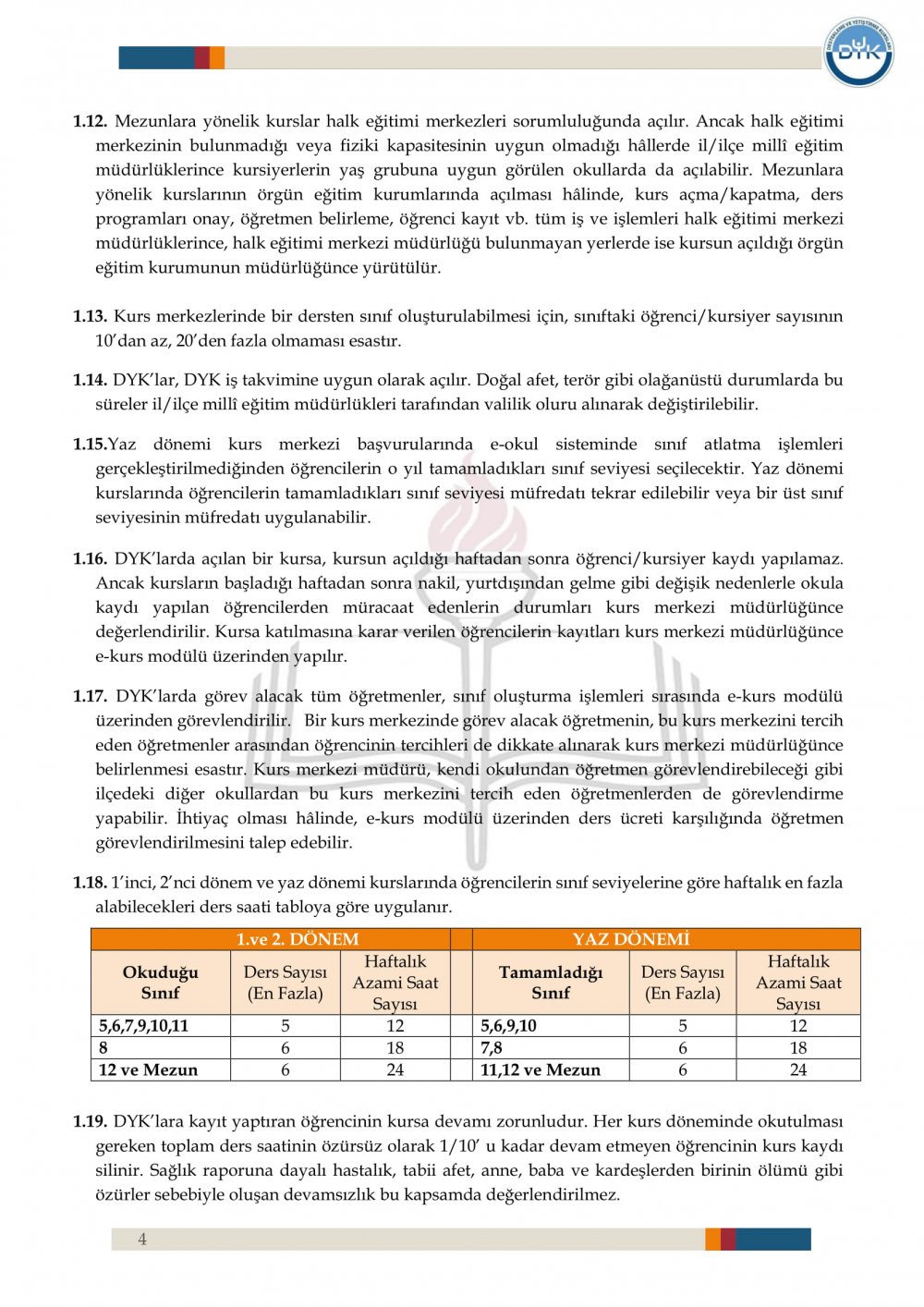 2. Dönem Destekleme ve Yetiştirme Kurs İşlemleri