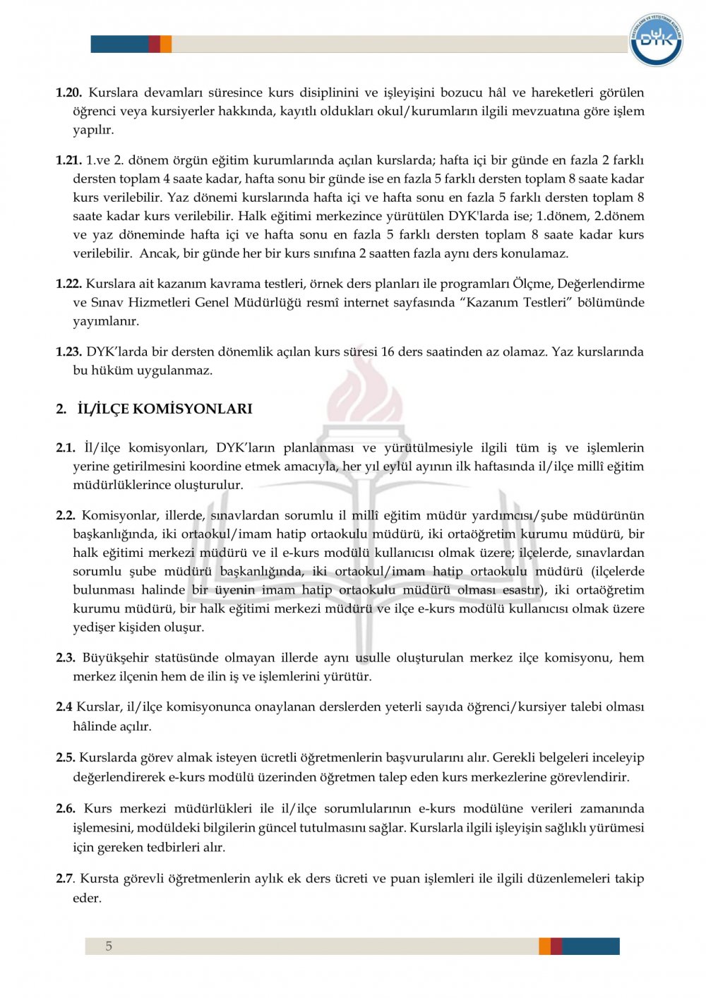 2. Dönem Destekleme ve Yetiştirme Kurs İşlemleri