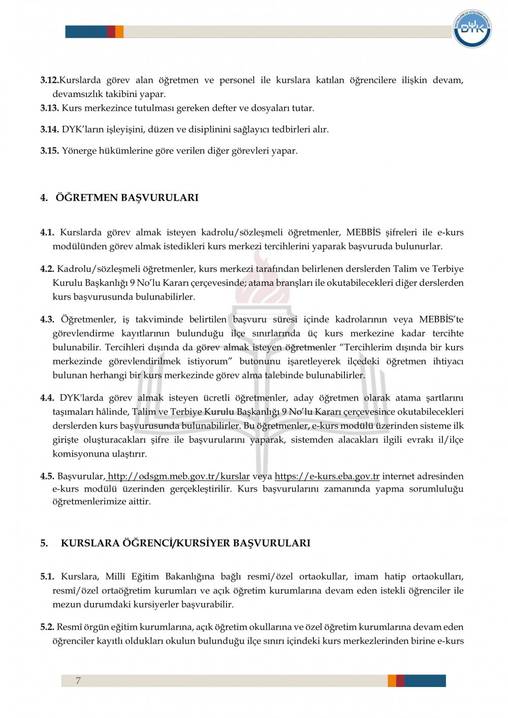 2. Dönem Destekleme ve Yetiştirme Kurs İşlemleri