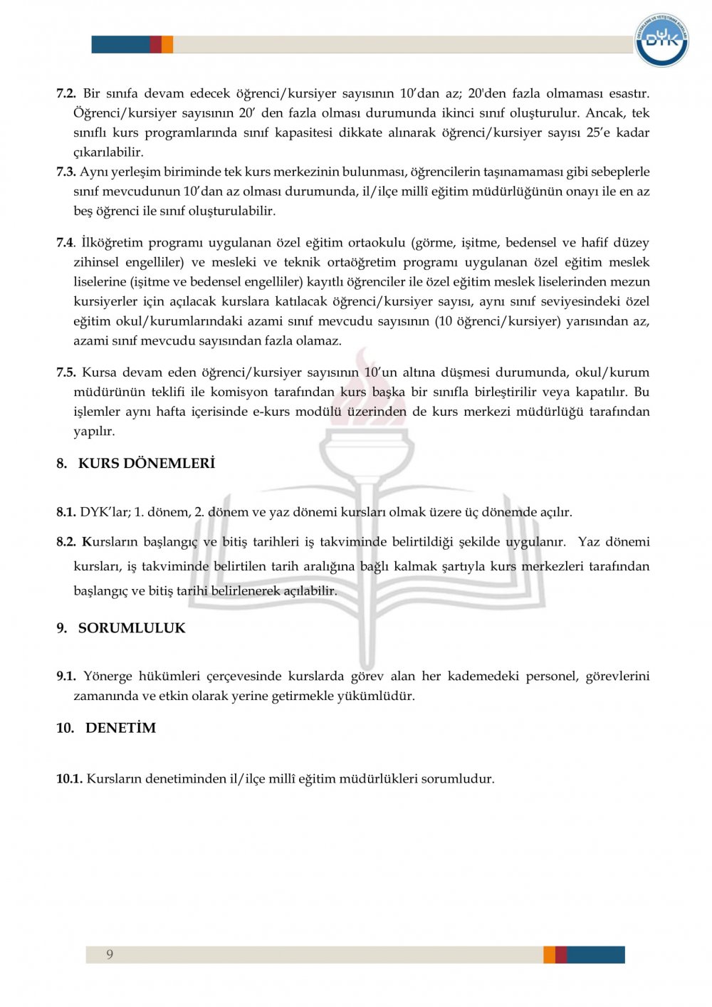 2. Dönem Destekleme ve Yetiştirme Kurs İşlemleri