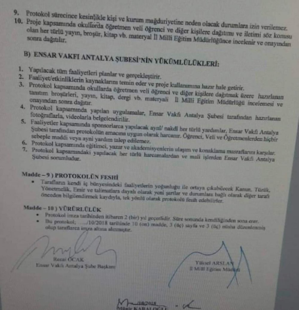ANTALYA MİLLİ EĞİTİM MÜDÜRLÜĞÜ İLE ENSAR VAKFI ARASINDA PROTOKOL YAPILDI