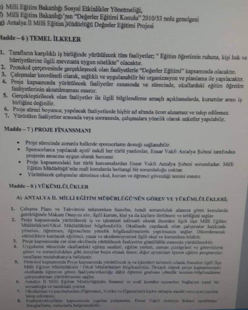 ANTALYA MİLLİ EĞİTİM MÜDÜRLÜĞÜ İLE ENSAR VAKFI ARASINDA PROTOKOL YAPILDI