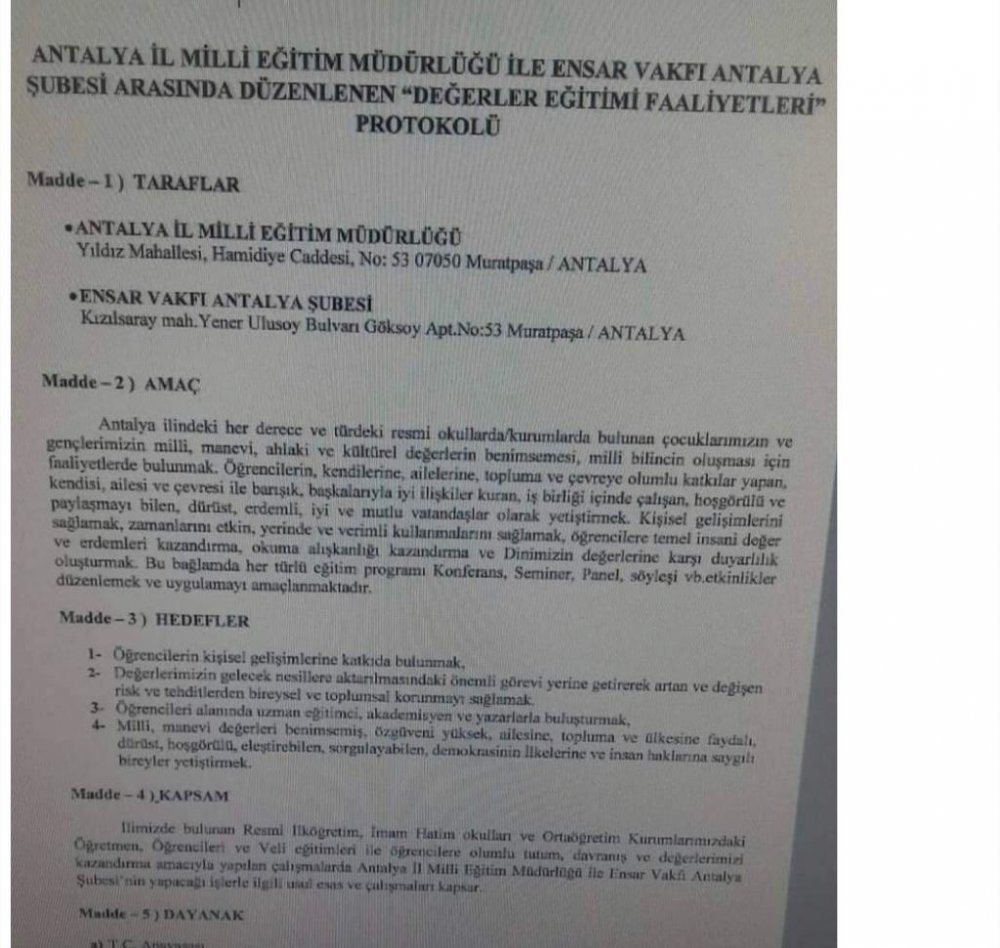 ANTALYA MİLLİ EĞİTİM MÜDÜRLÜĞÜ İLE ENSAR VAKFI ARASINDA PROTOKOL YAPILDI