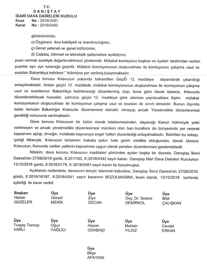 Danıştay'dan Maarif Müfettişliği mülakatları için karar