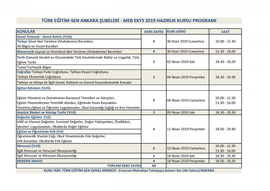 Türk Eğitim-Sen Ankara Şubeleri MEB Yöneticilik Kursu Başlıyor