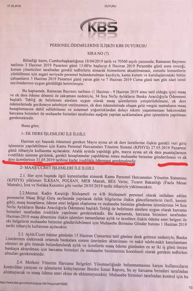 Ek ders ücreti ödemelerinin bayramdan önce yapılması talebimiz kabul edildi