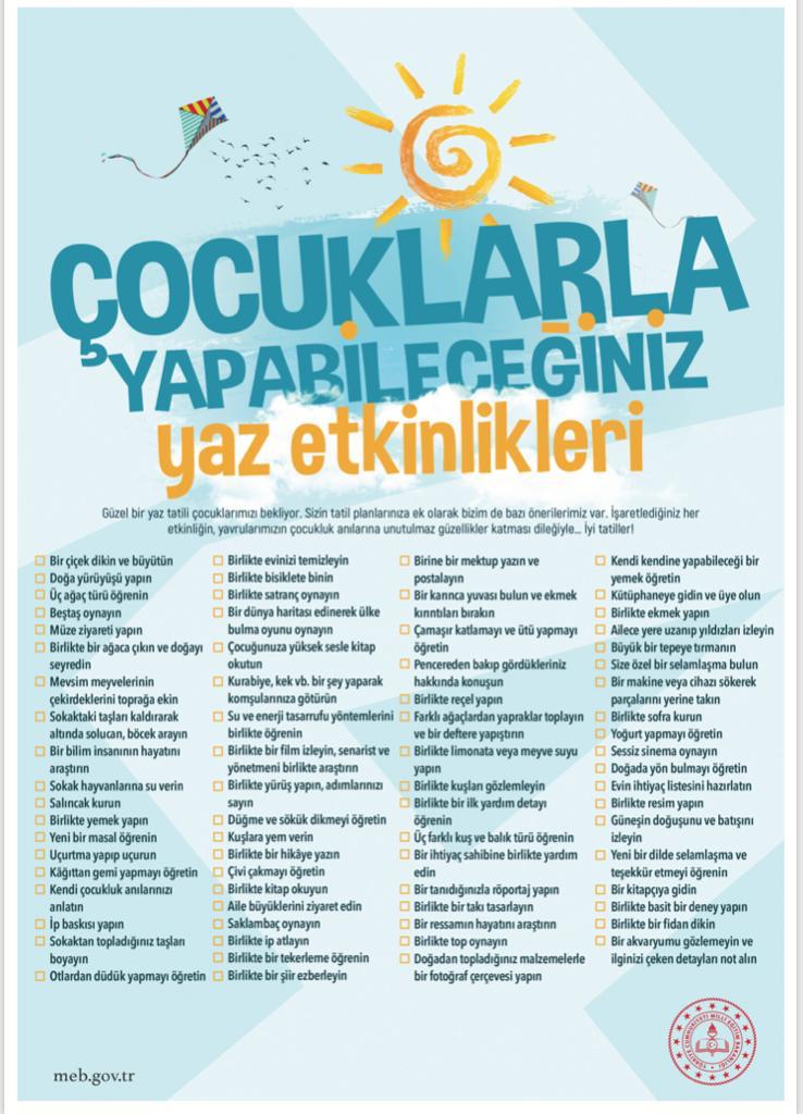 MEB'den velilere 'yaz tatili etkinlik' tavsiyeleri