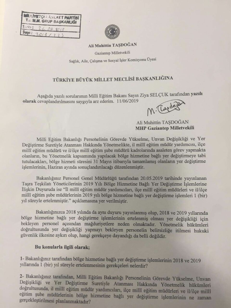 MEB Rotasyon Sorunu Mecliste