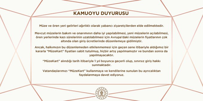 Bakanlıktan 'müze giriş ücretleri'ne zam açıklaması