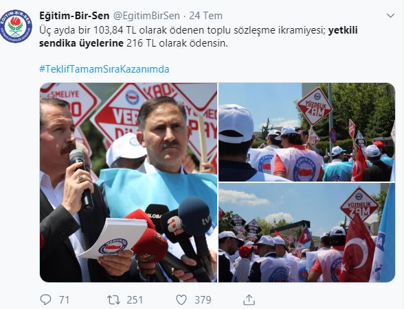 Eğitim-Bir-Sen: Üyelerimize 216 TL, Diğer Sendika Üyelerine 103 TL Ödensin