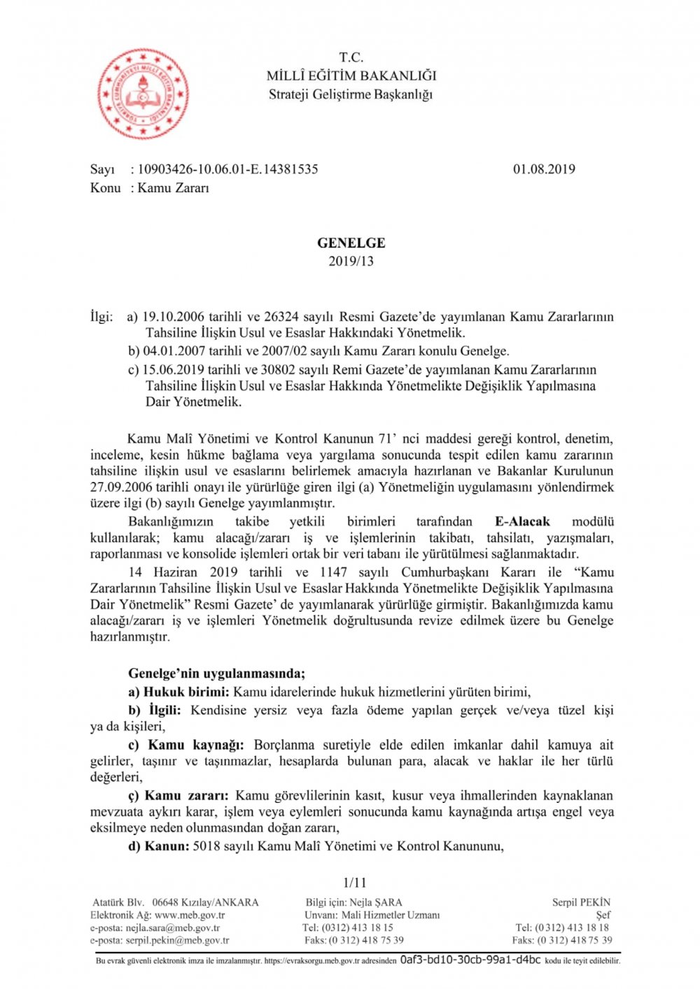 MEB'den ''Kamu Zararı'' Konulu Genelge