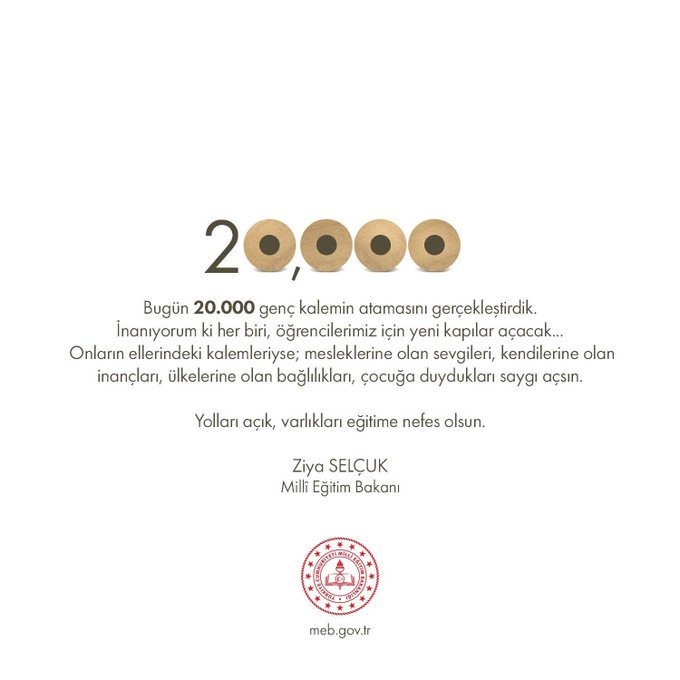 Bakan Ziya Selçuk, Ataması Yapılan Öğretmenlerle İlgili Mesaj Yayımladı