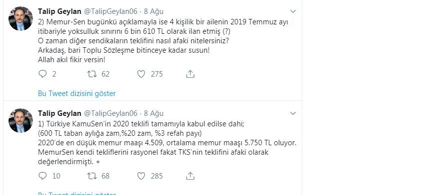 Memur-Sen'e Yoksulluk Sınırı Göndermesi