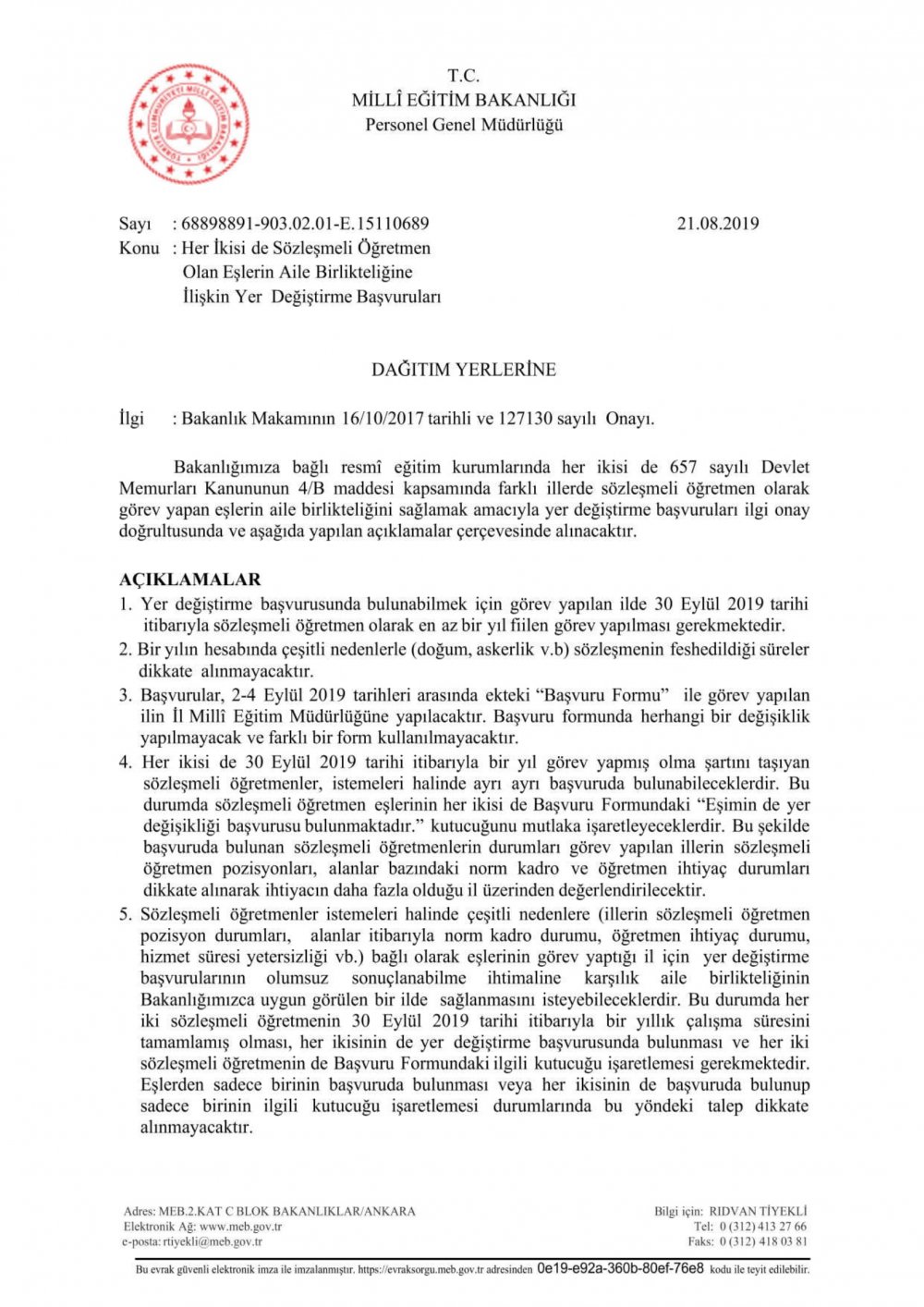 Her İkisi de Sözleşmeli Öğretmen Olan Eşlerin Yer Değiştirme Duyurusu