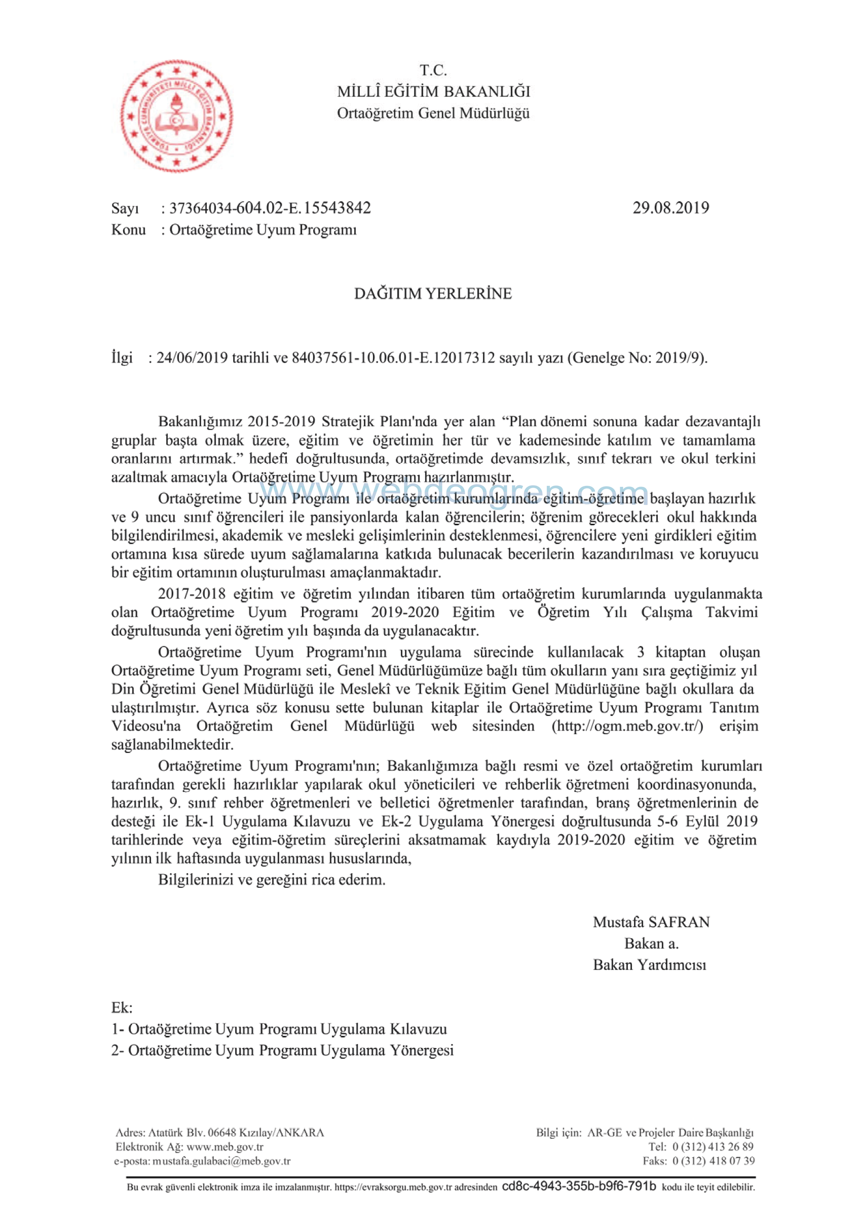 2019 Ortaöğretime Uyum Programı