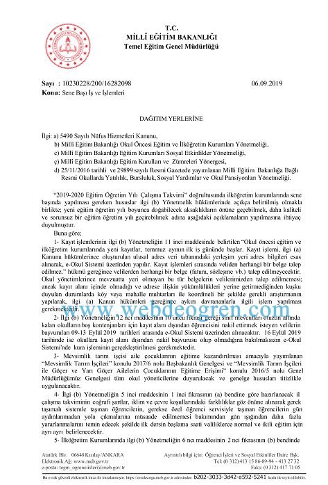 MEB'den Sene Başı İş ve İşlemleri Yazısı