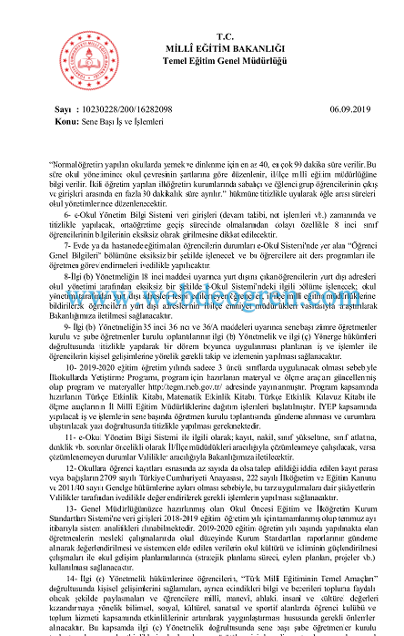 MEB'den Sene Başı İş ve İşlemleri Yazısı