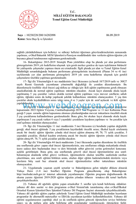 MEB'den Sene Başı İş ve İşlemleri Yazısı