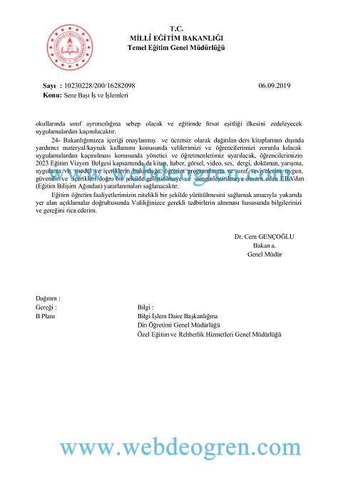 MEB'den Sene Başı İş ve İşlemleri Yazısı