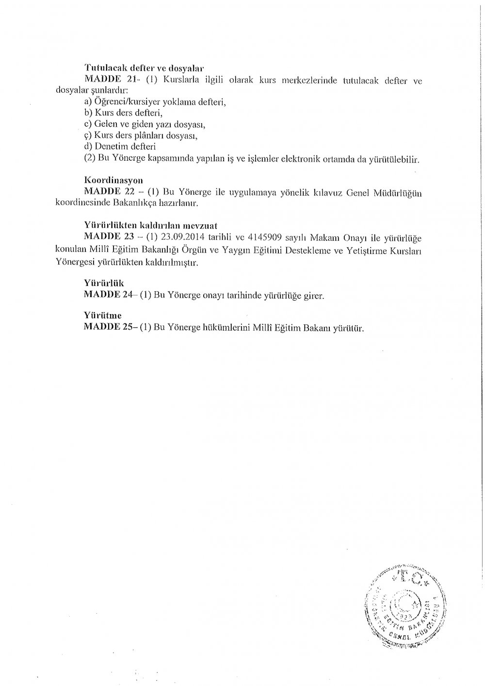 MEB, Destekleme ve Yetiştirme Kursları Yönergesini değiştirdi