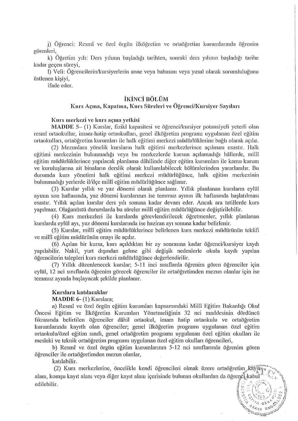 MEB, Destekleme ve Yetiştirme Kursları Yönergesini değiştirdi