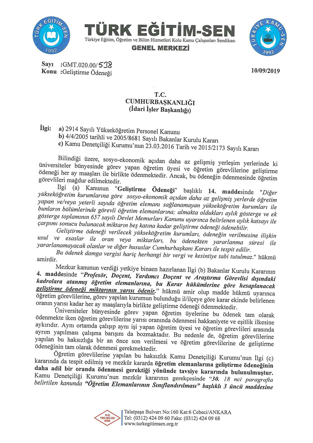 Geliştirme Ödeneğindeki Adaletsizliğe Son Verilsin