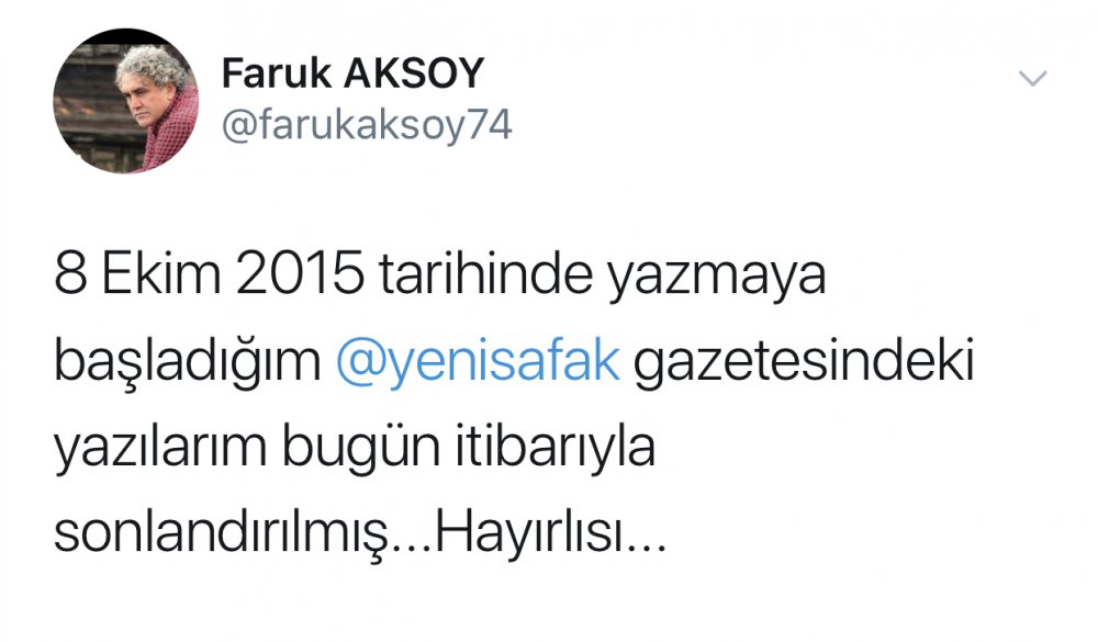 Yenişafak: Alpaslan Durmuş’u Aradım yazısını yazan Yazarı Faruk Aksoy’un Yazılarına Son Verdi.