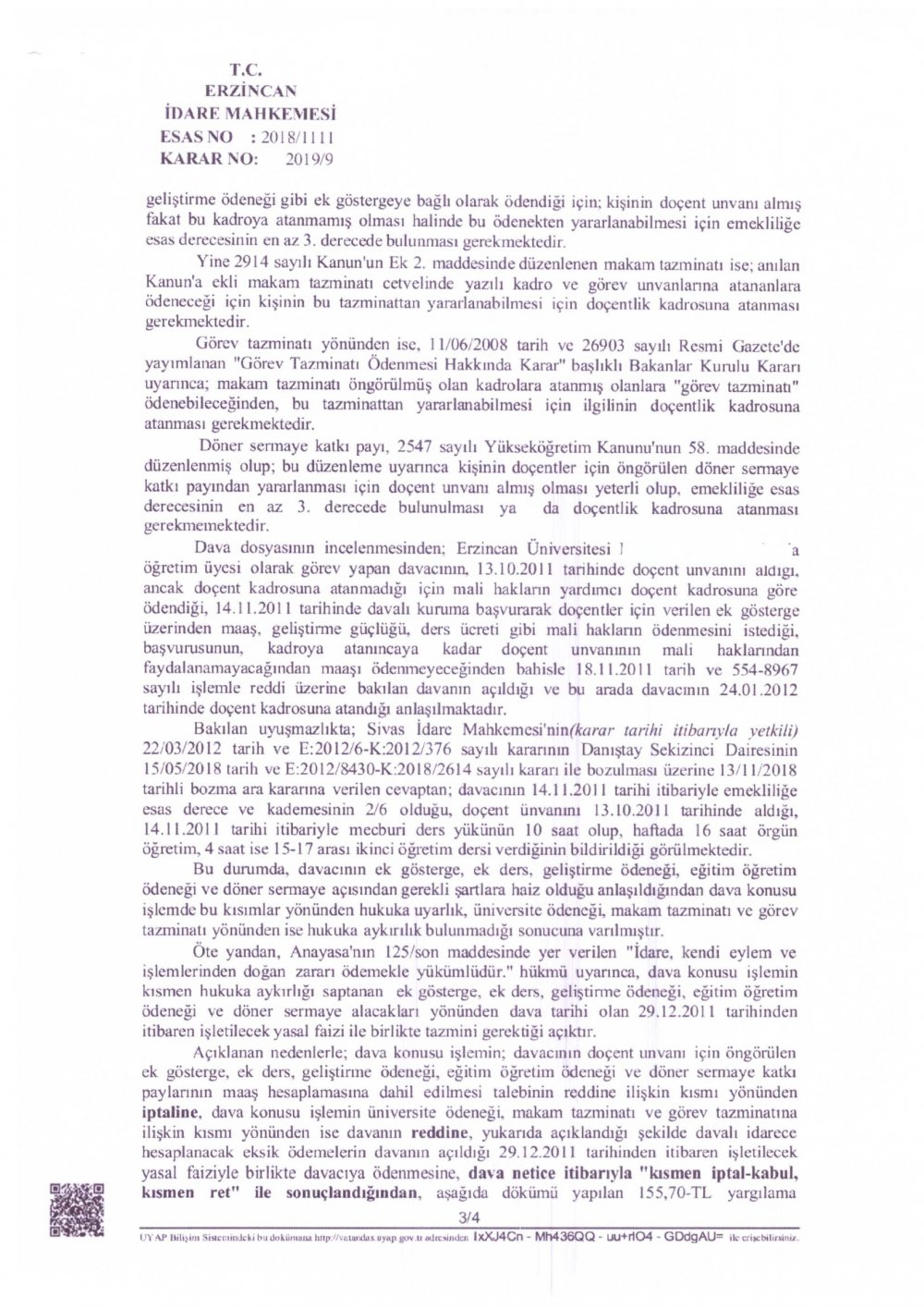 'Doçent unvanı alanlara kadro şartına bağlı olmaksızın doçentlik mali hakları ödenmelidir'