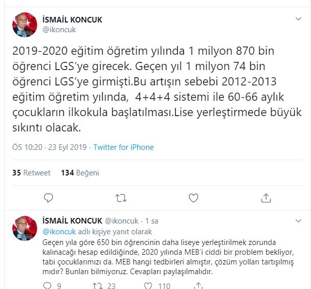 İsmail Koncuk : MEB’i Ciddi Bir Problem Bekliyor