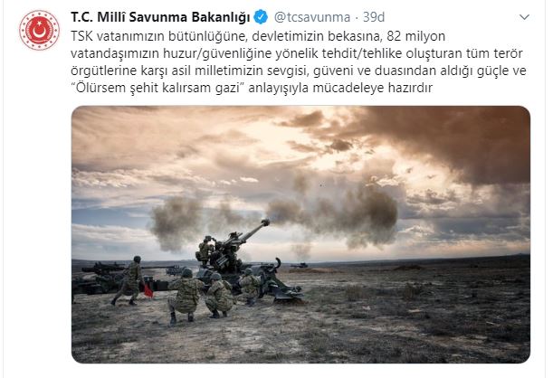 MSB: TSK 'Ölürsem şehit kalırsam gazi' anlayışıyla mücadeleye hazırdır