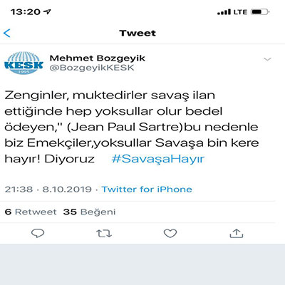 Sendikaların Barış Pınarı Hareketindeki Duruşu