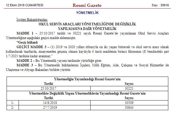 Okul Servis Araçları Yönetmeliğinde Yaş sınırı Değişikliği