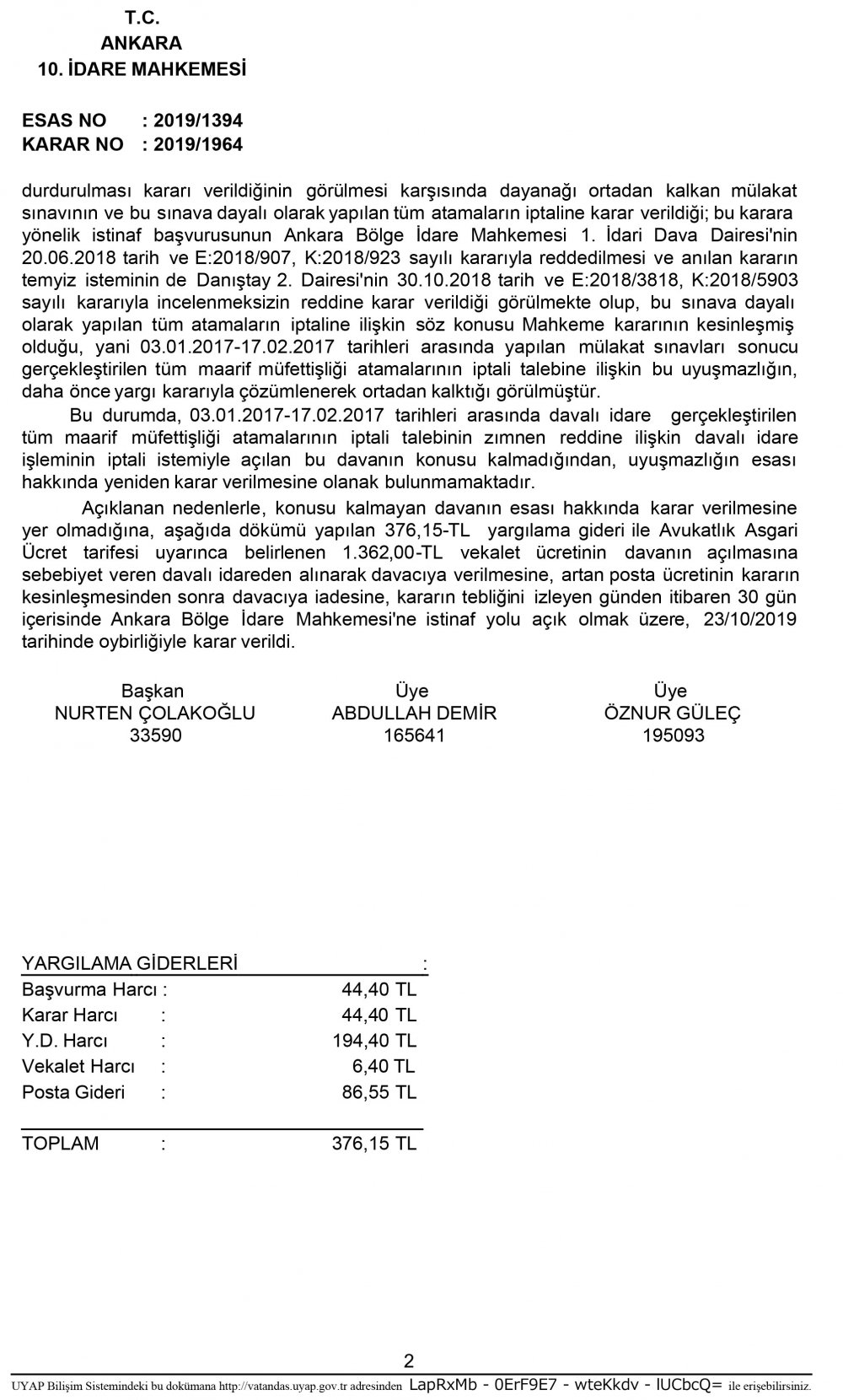 MEB BAKANLIK MAARİF MÜFETTİŞLERİ ATAMALARINA İPTAL KARARI