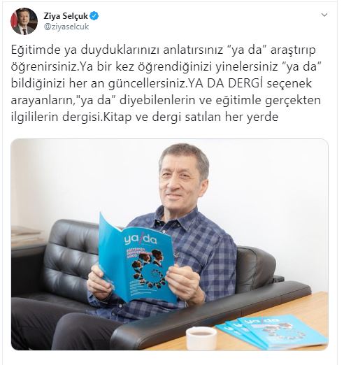 Milli Eğitim Bakanı Ziya Selçuk’tan YA DA Dergi Paylaşımı