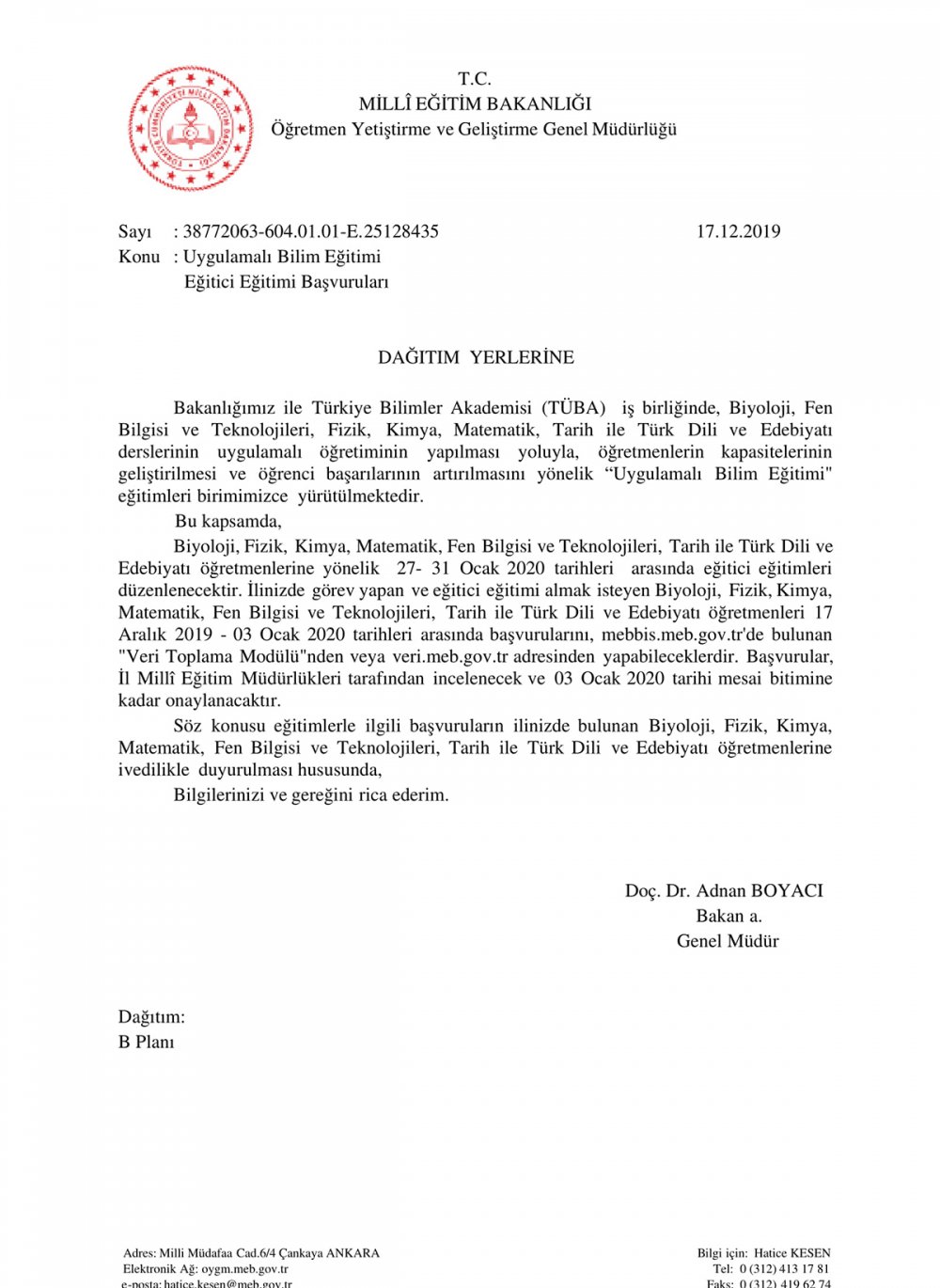 MEB Uygulamalı Bilim Eğitimi Eğitici Eğitimi Kursu Açıyor