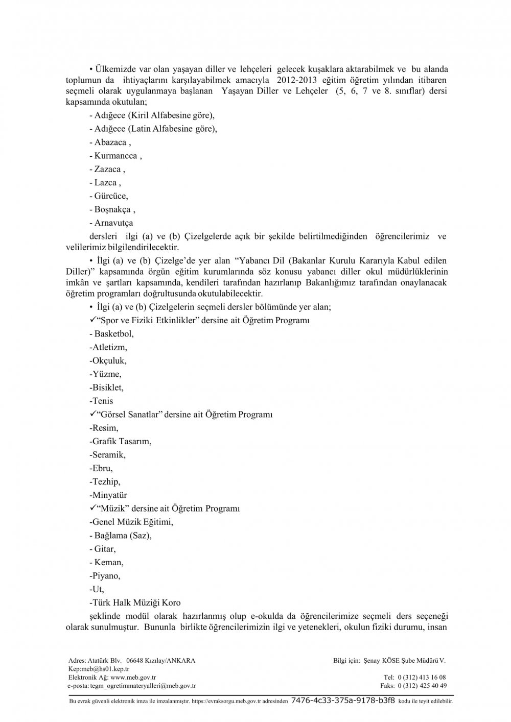 MEB'DEN ''2020-2021 EĞİTİM ÖĞRETİM YILINDA OKUTULACAK SEÇMELİ DERSLER'' YAZISI