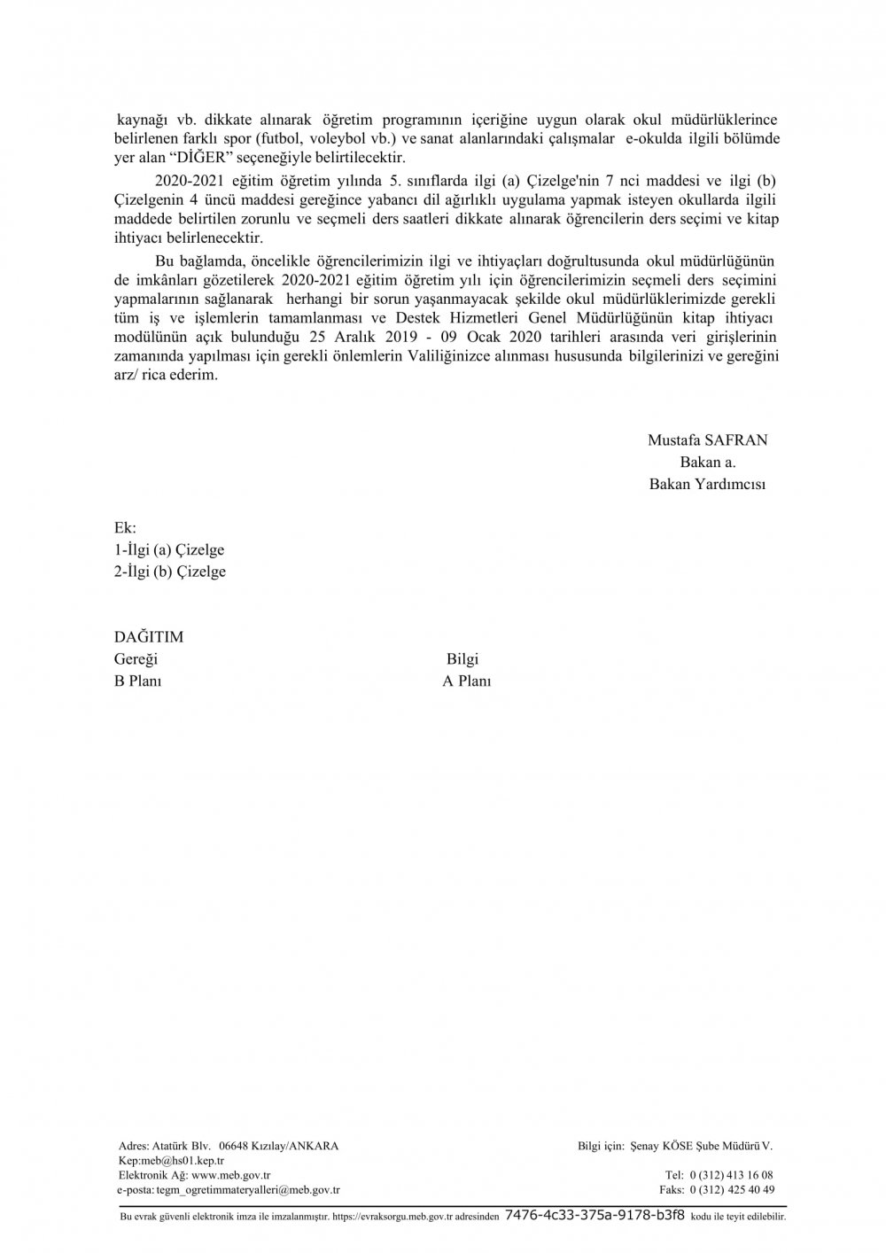MEB'DEN ''2020-2021 EĞİTİM ÖĞRETİM YILINDA OKUTULACAK SEÇMELİ DERSLER'' YAZISI