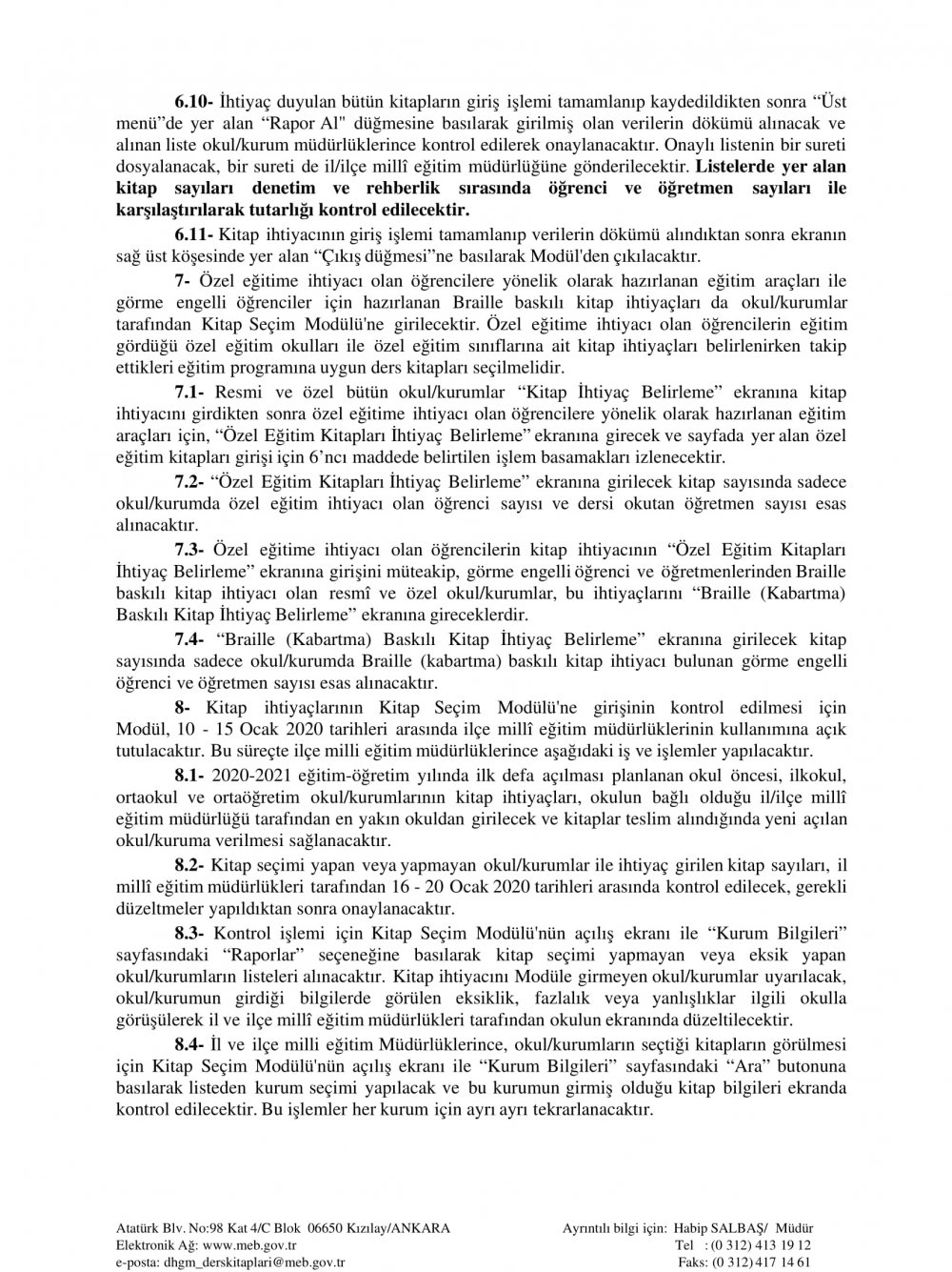 MEB'den 2020 2021 Eğitim Öğretim Yılı Ders Kitabı İhtiyacının Belirlenmesi Yazısı