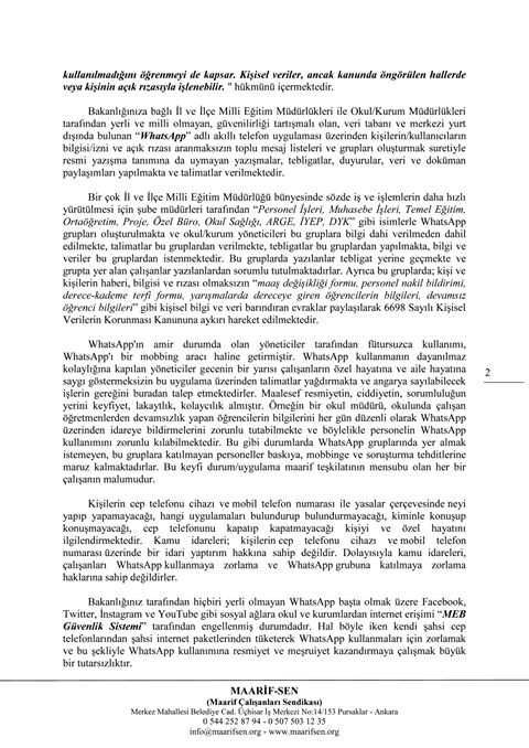 WhatsApp Kullanımı Hakkında MEB'e Yazı